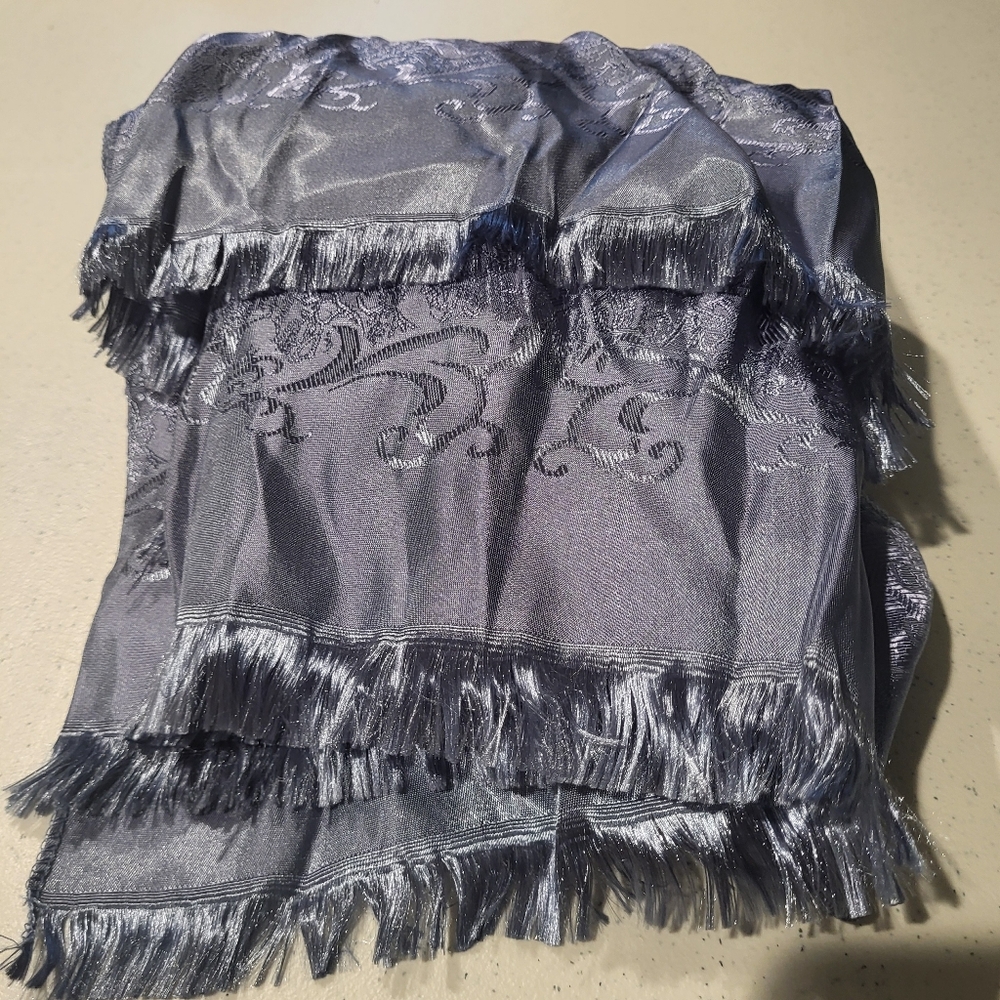 Thai Silk Fringe Scarf in Light Silver-Blue/Grey